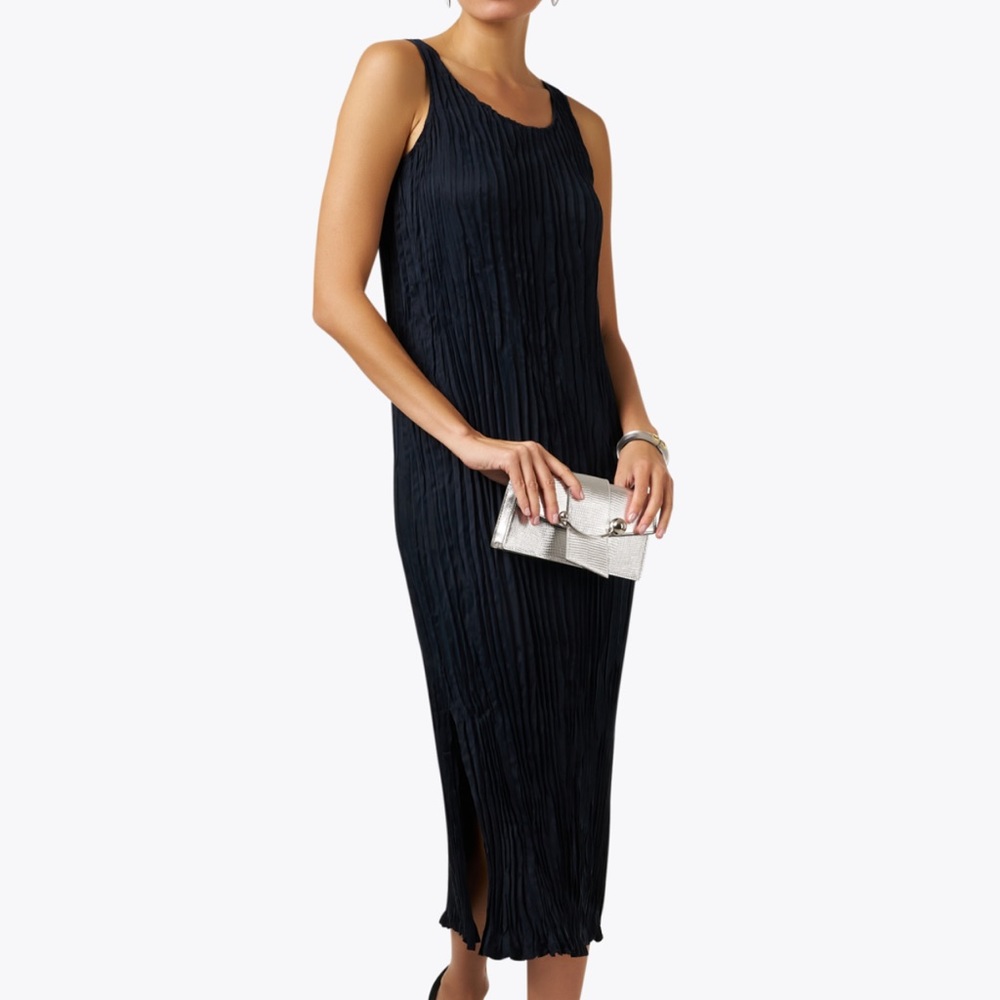 EILEEN FISHER Black Pleated Midi Dress